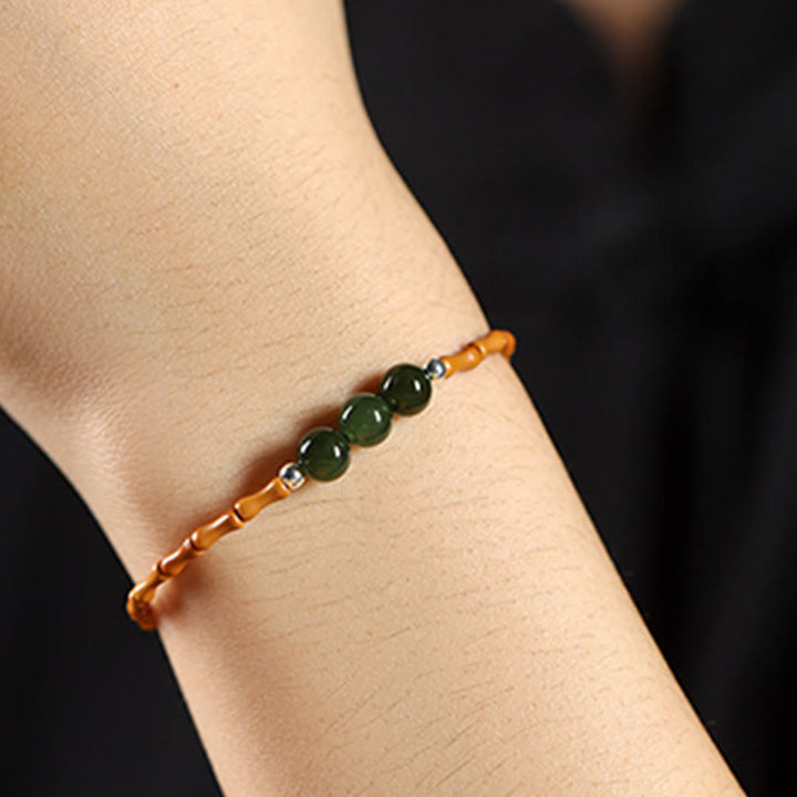 Buddha Stones Natural Olive Pit Bamboo Pattern Hetian Jade Beads Luck Bracelet - image 12