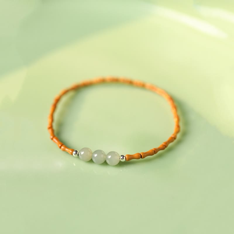 Buddha Stones Natural Olive Pit Bamboo Pattern Hetian Jade Beads Luck Bracelet - image 6