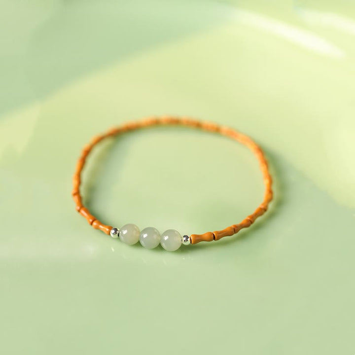 Buddha Stones Natural Olive Pit Bamboo Pattern Hetian Jade Beads Luck Bracelet - image 6