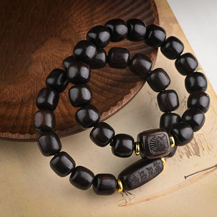 Buddha Stones Tibetan Ebony Wood Barrel Beads Lucky And Treasure Balance Bracelet - image 0