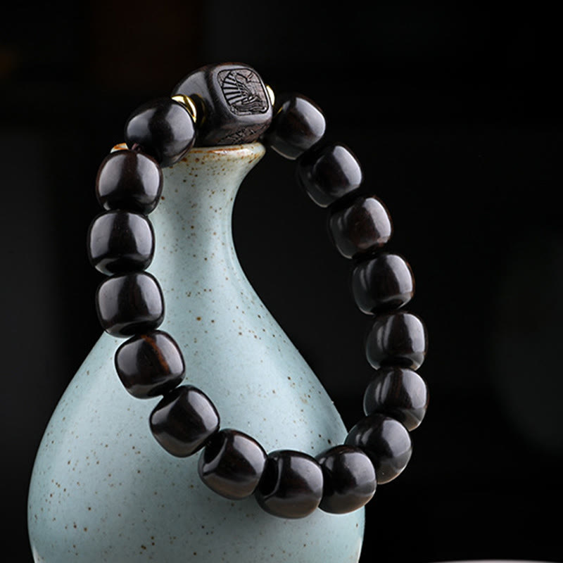 Buddha Stones Tibetan Ebony Wood Barrel Beads Lucky And Treasure Balance Bracelet - image 2