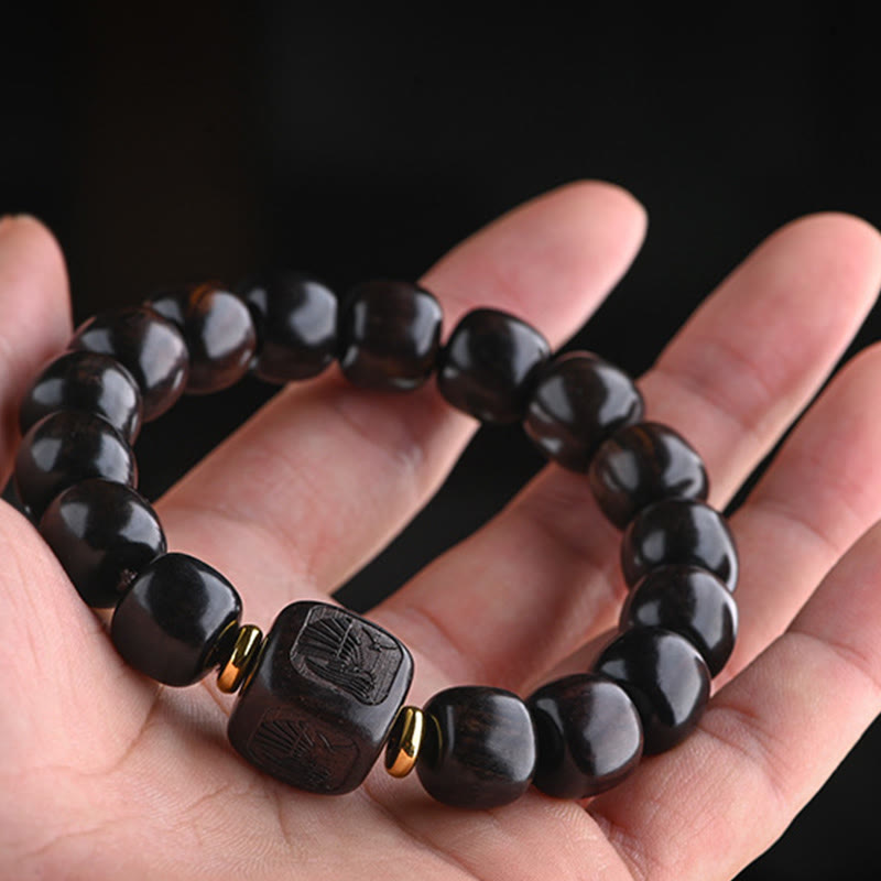 Buddha Stones Tibetan Ebony Wood Barrel Beads Lucky And Treasure Balance Bracelet - image 6