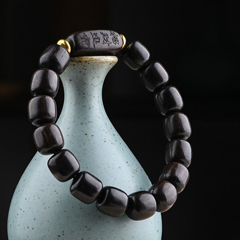Buddha Stones Tibetan Ebony Wood Barrel Beads Lucky And Treasure Balance Bracelet - image 10
