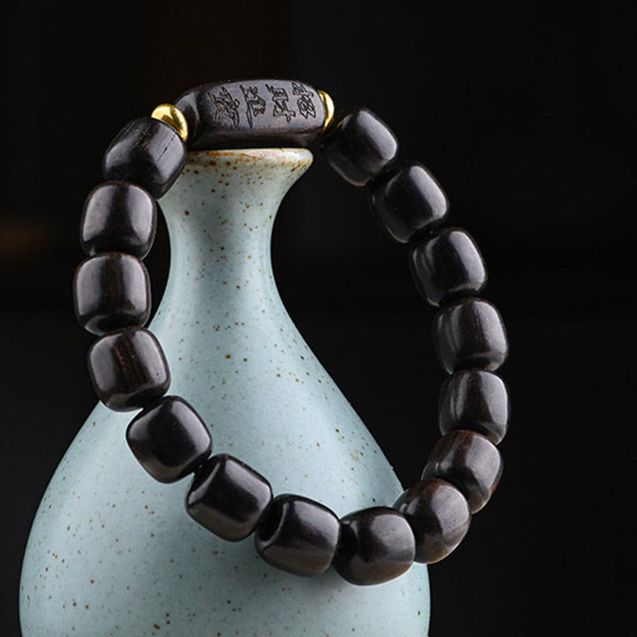 Buddha Stones Tibetan Ebony Wood Barrel Beads Lucky And Treasure Balance Bracelet - image 10