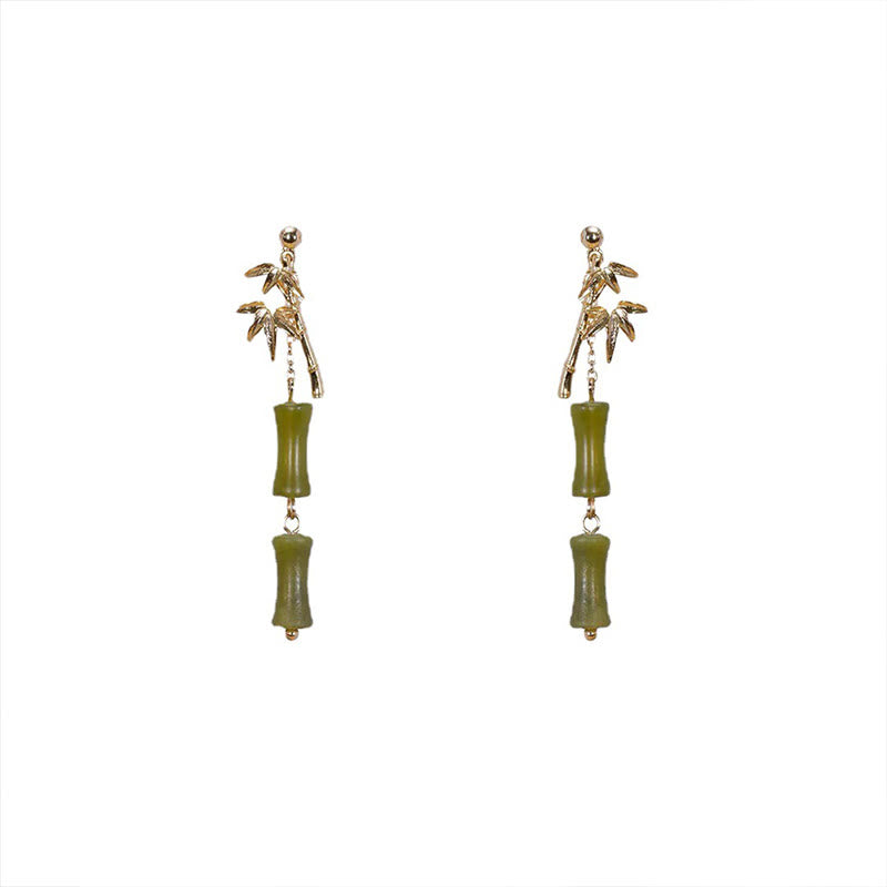 Buddha Stones 925 Sterling Silver Posts Copper Plated Gold Natural Peridot Bamboo Leaf Drop Earrings - image 7