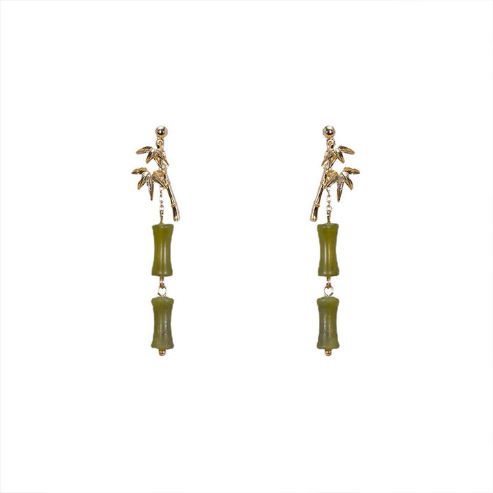 Buddha Stones 925 Sterling Silver Posts Copper Plated Gold Natural Peridot Bamboo Leaf Drop Earrings - image 7