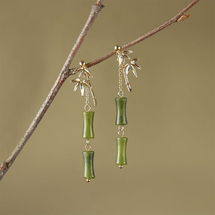 Buddha Stones 925 Sterling Silver Posts Copper Plated Gold Natural Peridot Bamboo Leaf Drop Earrings - Peridot(925 Sterling Silver Posts) - image 0