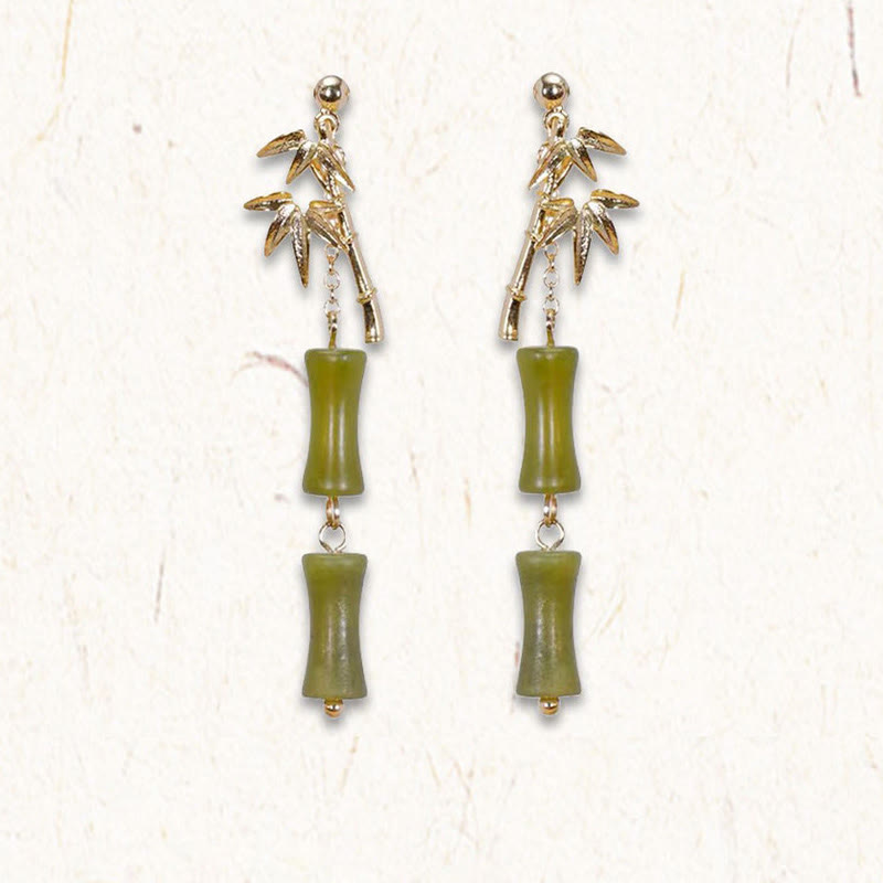 Buddha Stones 925 Sterling Silver Posts Copper Plated Gold Natural Peridot Bamboo Leaf Drop Earrings - image 3
