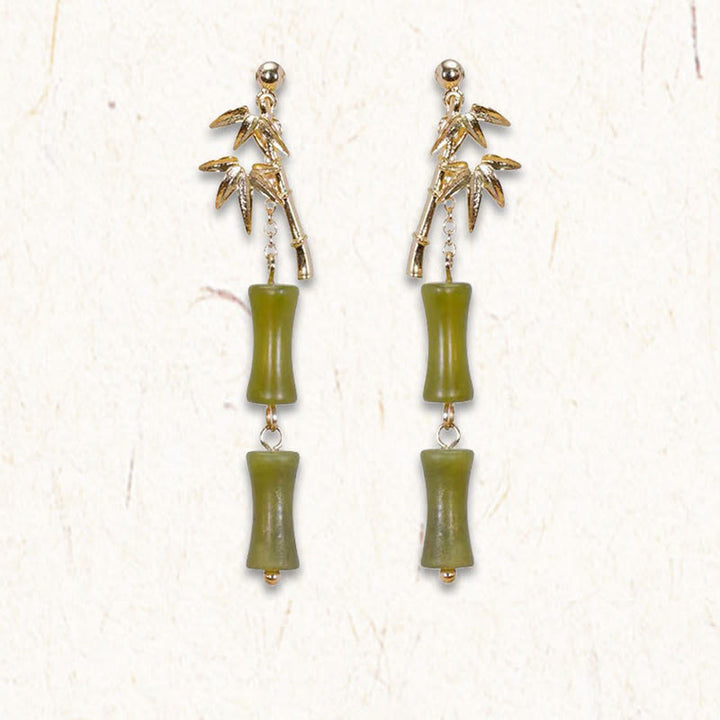 Buddha Stones 925 Sterling Silver Posts Copper Plated Gold Natural Peridot Bamboo Leaf Drop Earrings - image 3