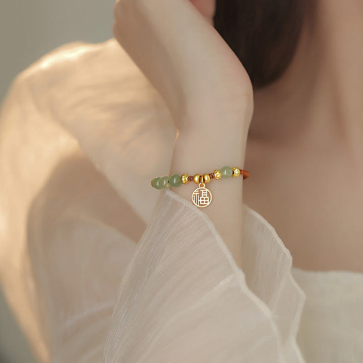 Buddha Stones Jade Beads Fu Character Blessing Rope Bracelet - image 7