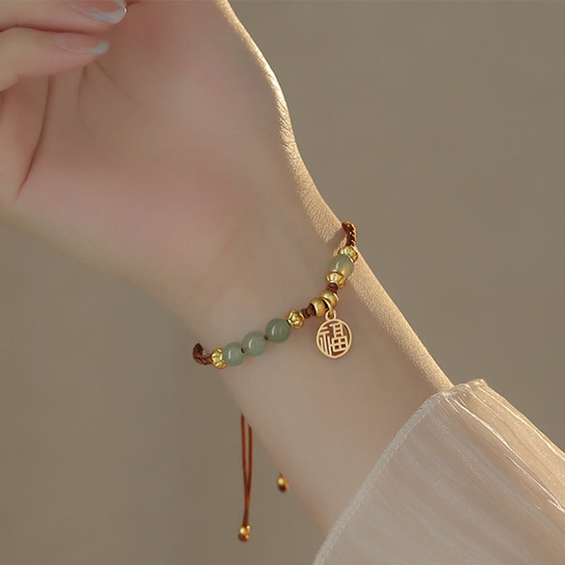 Buddha Stones Jade Beads Fu Character Blessing Rope Bracelet - image 6