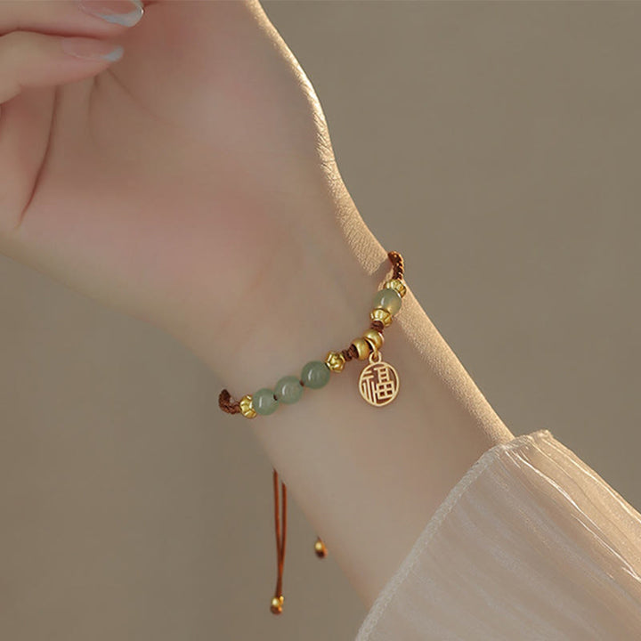 Buddha Stones Jade Beads Fu Character Blessing Rope Bracelet - image 6