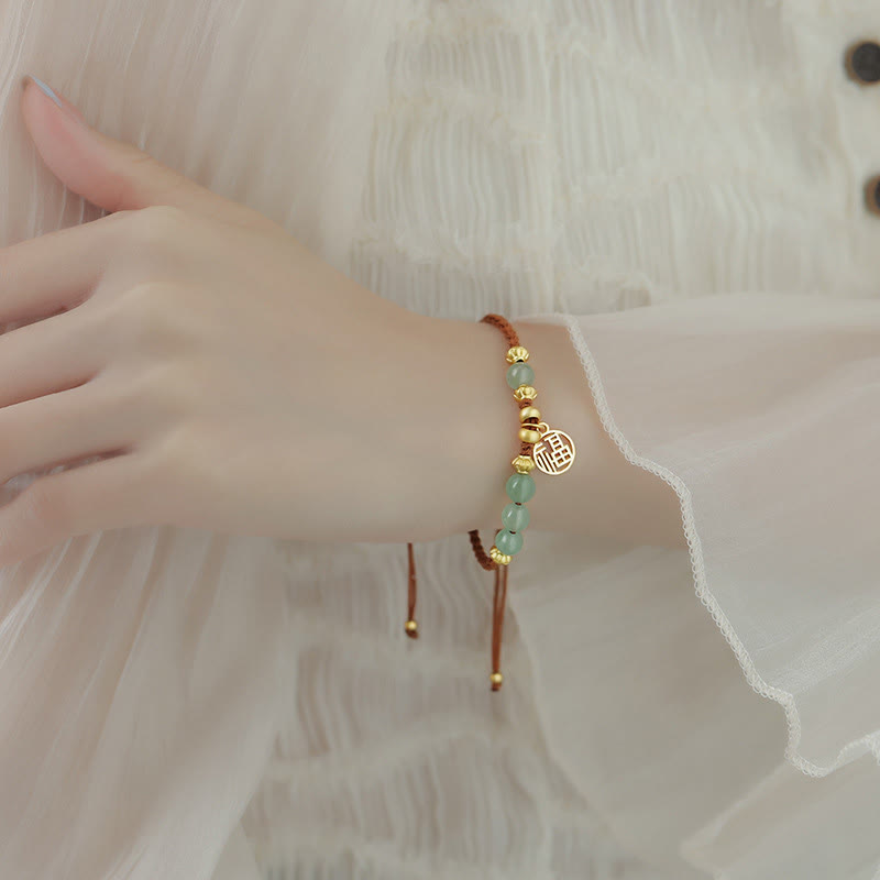 Buddha Stones Jade Beads Fu Character Blessing Rope Bracelet - image 5