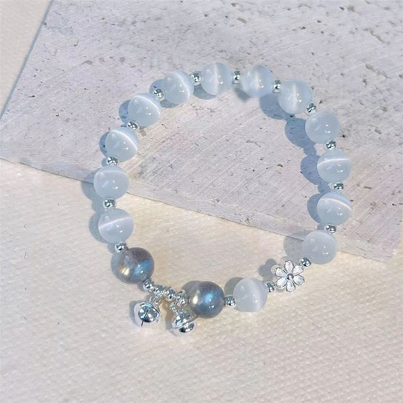 Buddha Stones Cat's Eye Crystal Peach Blossom Bell Fu Character Charm Support Bracelet - image 1