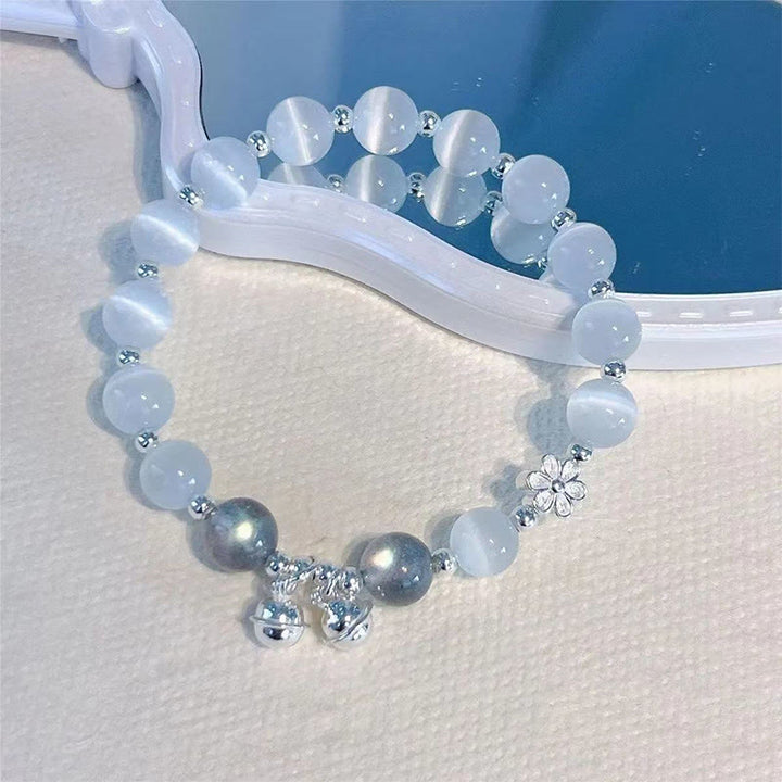 Buddha Stones Cat's Eye Crystal Peach Blossom Bell Fu Character Charm Support Bracelet - image 2