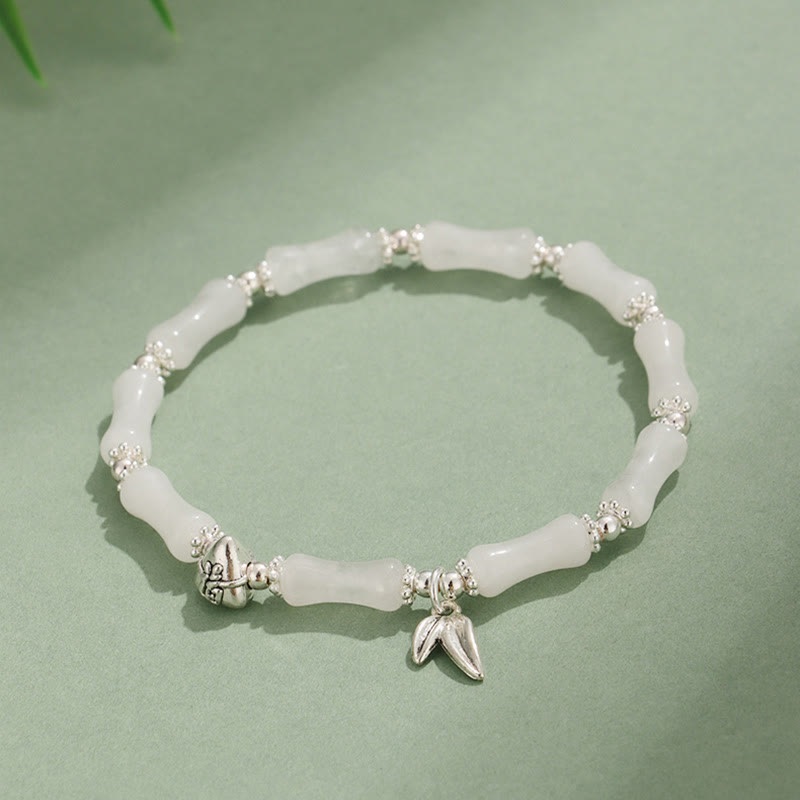 Buddha Stones Peridot White Jade Strawberry Quartz Green Aventurine Bamboo Fu Character Luck Bracelet - White Jade(Wrist Circumference 14-16cm) - image 5