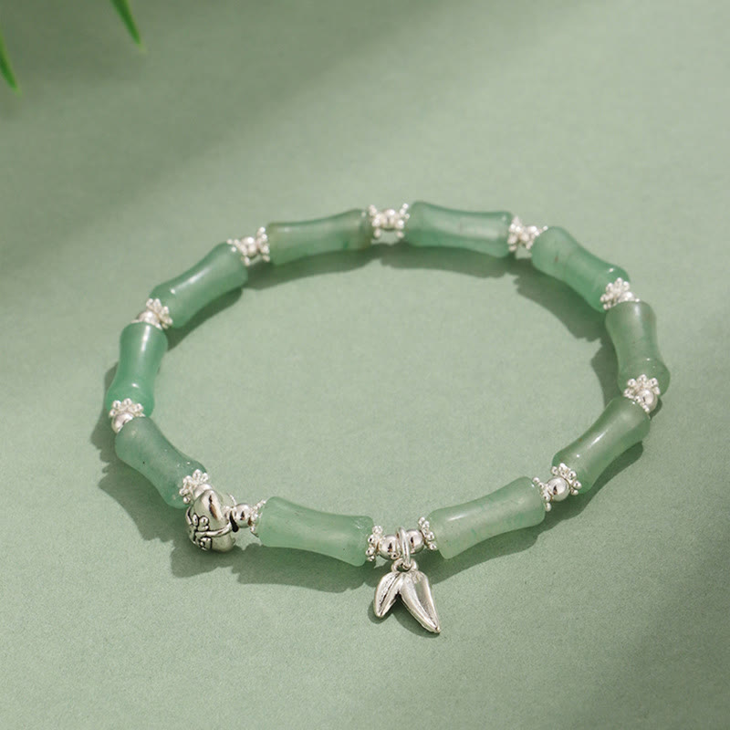 Buddha Stones Peridot White Jade Strawberry Quartz Green Aventurine Bamboo Fu Character Luck Bracelet - Green Aventurine(Wrist Circumference 14-16cm) - image 17