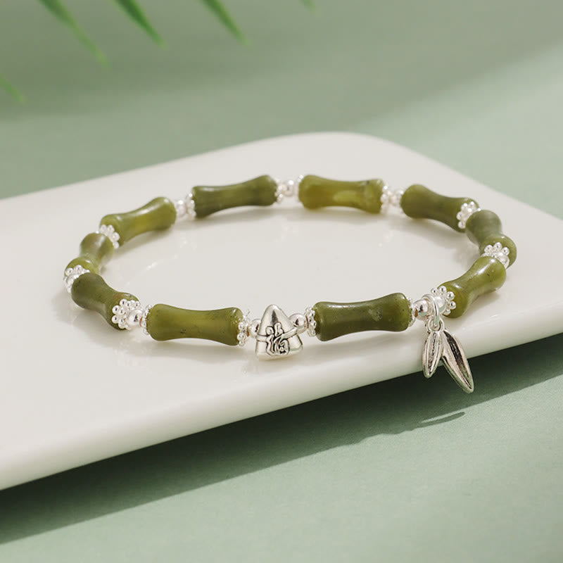 Buddha Stones Peridot White Jade Strawberry Quartz Green Aventurine Bamboo Fu Character Luck Bracelet - Peridot(Wrist Circumference 14-16cm) - image 0