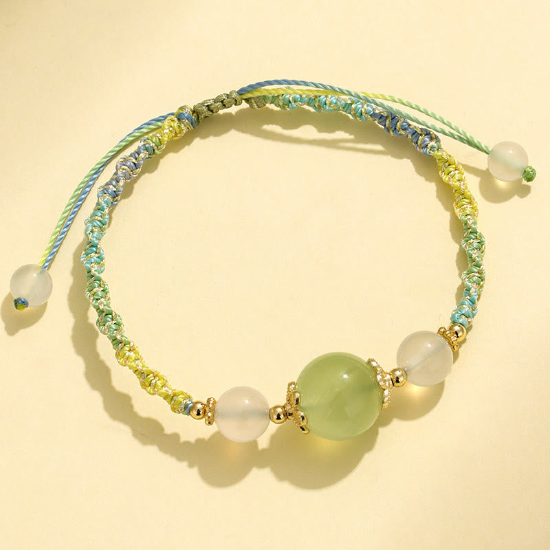 Buddha Stones Strawberry Quartz Pink Crystal Prehnite White Agate Bead Healing Rope Bracelet - Prehnite(Wrist Circumference 14-18cm) - image 11