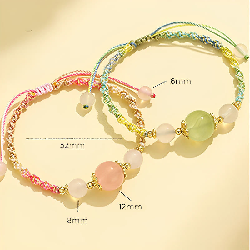 Buddha Stones Strawberry Quartz Pink Crystal Prehnite White Agate Bead Healing Rope Bracelet - image 16