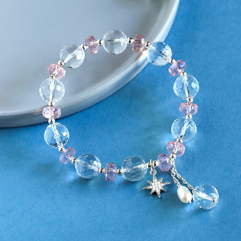 Buddha Stones White Crystal Pink Crystal Protection Star Charm Bracelet - image 1