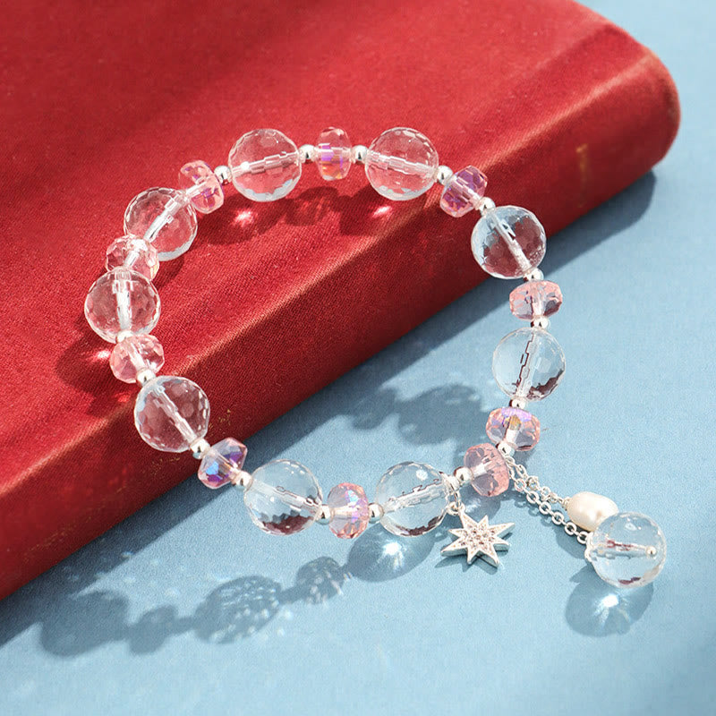 Buddha Stones White Crystal Pink Crystal Protection Star Charm Bracelet - image 4