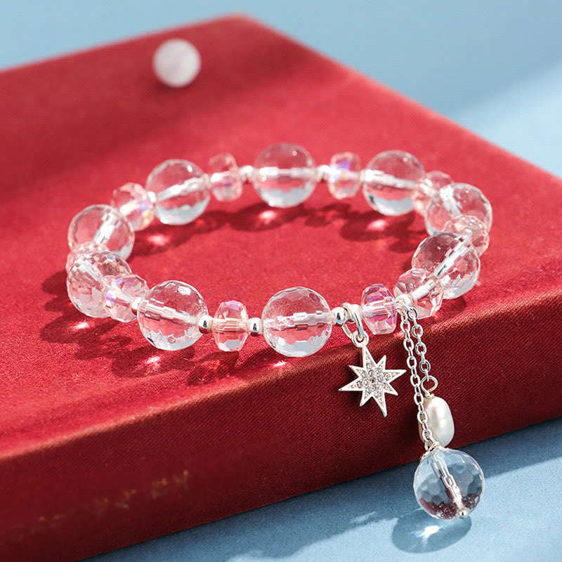 Buddha Stones White Crystal Pink Crystal Protection Star Charm Bracelet - image 3