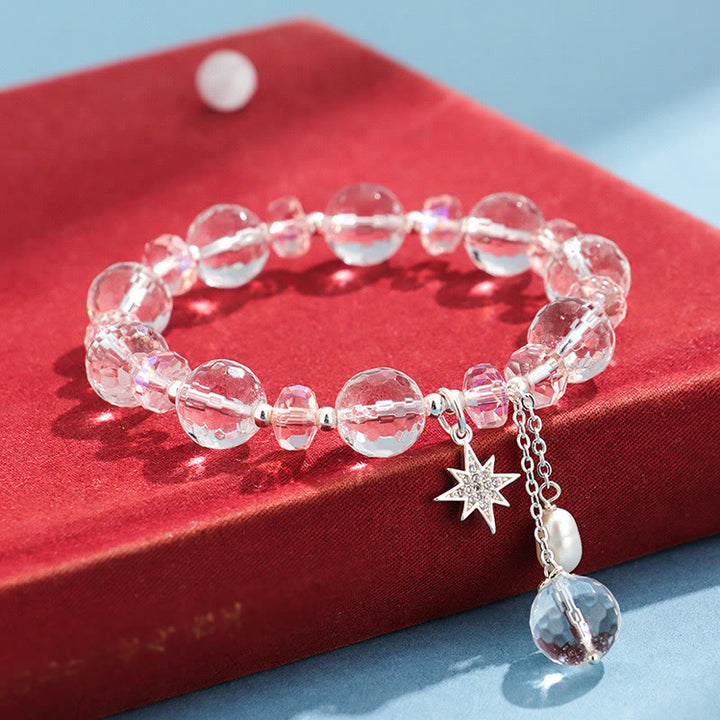 Buddha Stones White Crystal Pink Crystal Protection Star Charm Bracelet - image 3