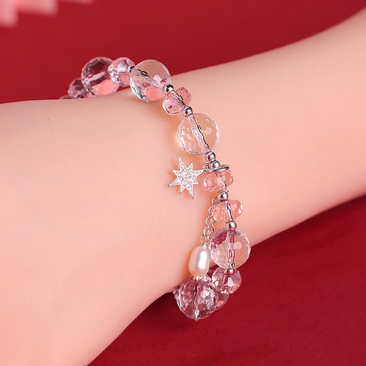 Buddha Stones White Crystal Pink Crystal Protection Star Charm Bracelet - image 8