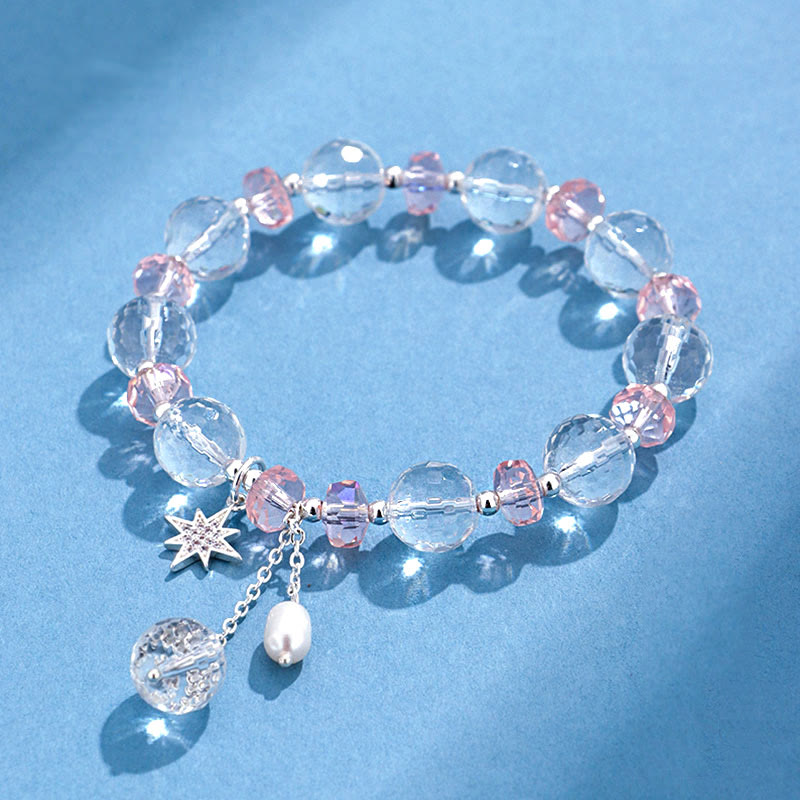 Buddha Stones White Crystal Pink Crystal Protection Star Charm Bracelet - White Crystal(Wrist Circumference 14-16cm) - image 0