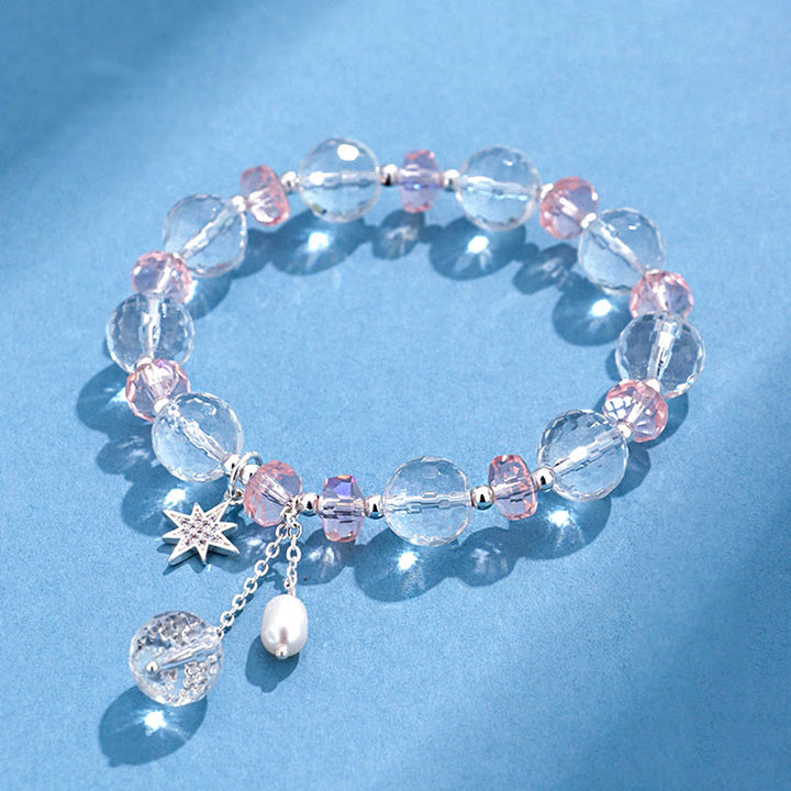 Buddha Stones White Crystal Pink Crystal Protection Star Charm Bracelet - White Crystal(Wrist Circumference 14-16cm) - image 0