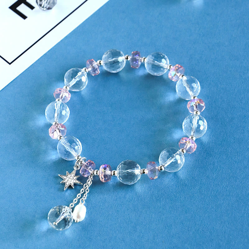Buddha Stones White Crystal Pink Crystal Protection Star Charm Bracelet - image 2