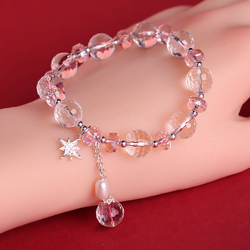 Buddha Stones White Crystal Pink Crystal Protection Star Charm Bracelet - image 9