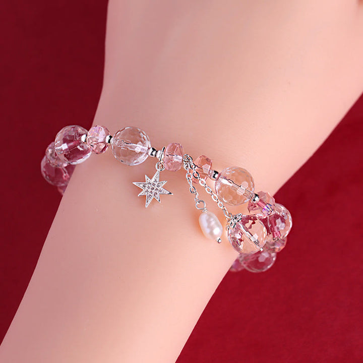 Buddha Stones White Crystal Pink Crystal Protection Star Charm Bracelet - image 11