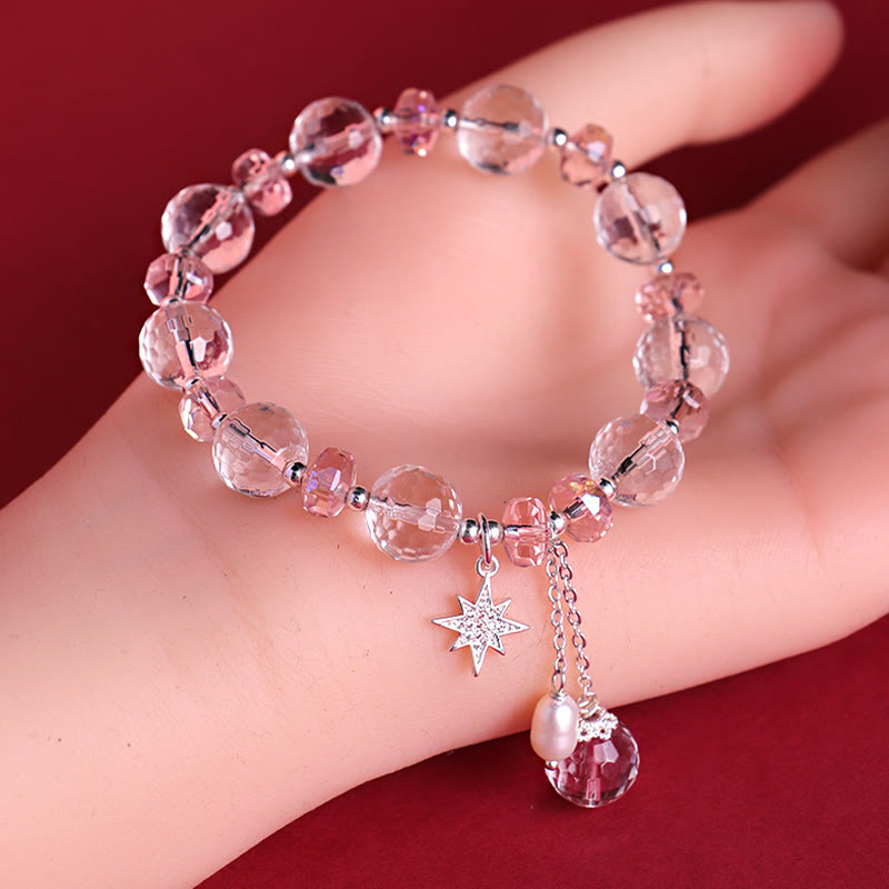 Buddha Stones White Crystal Pink Crystal Protection Star Charm Bracelet - image 10