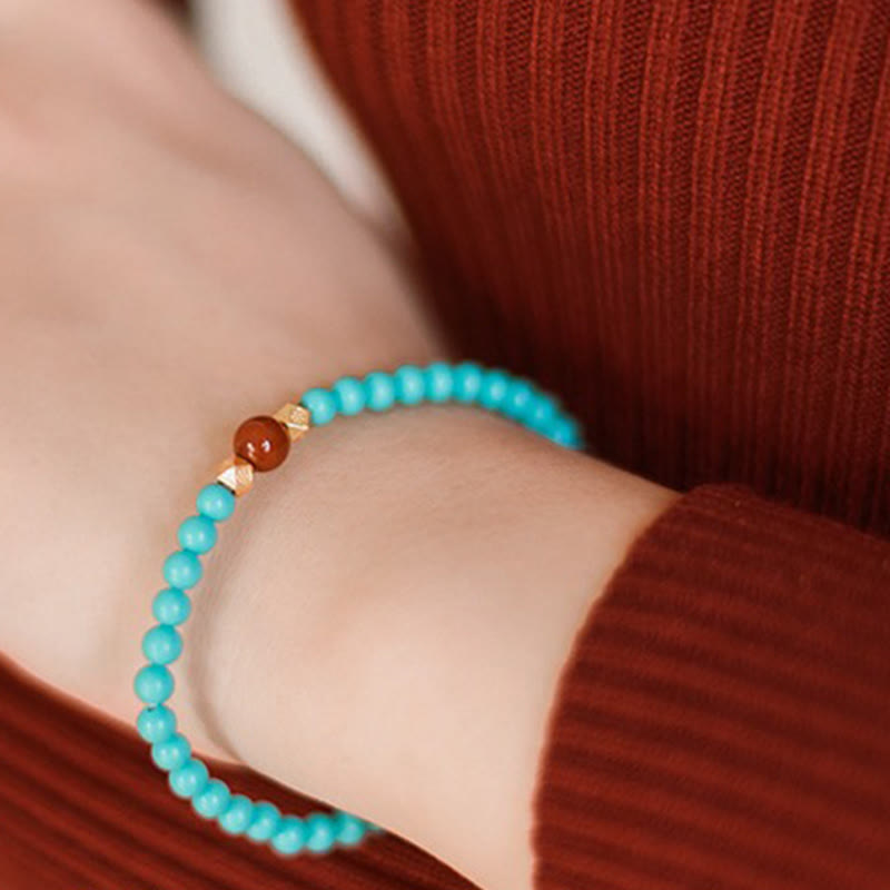 Buddha Stones Turquoise Red Agate Beaded Protection Bracelet - image 4