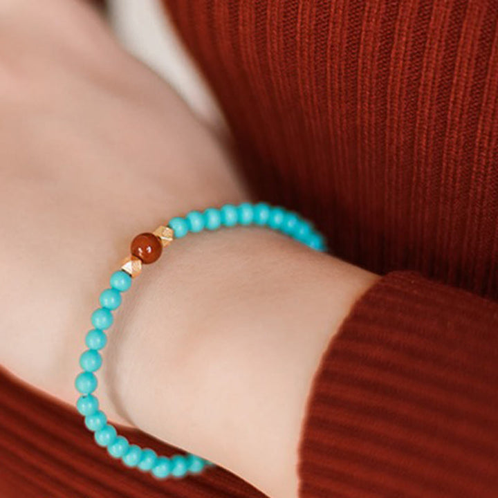 Buddha Stones Turquoise Red Agate Beaded Protection Bracelet - image 4