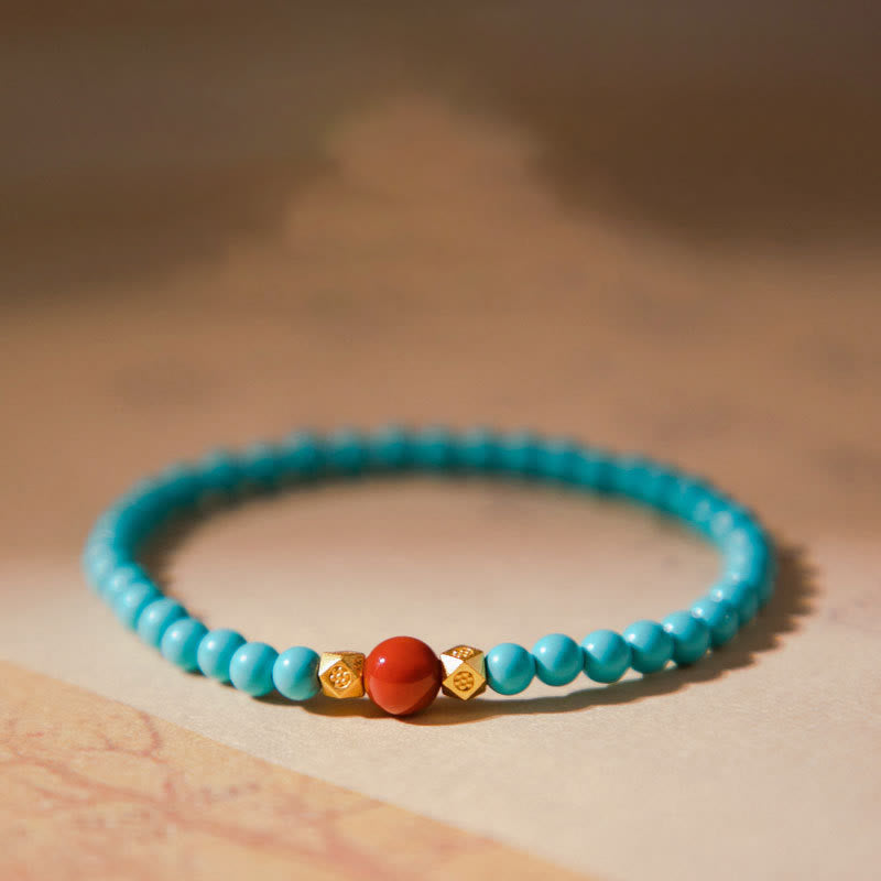 Buddha Stones Turquoise Red Agate Beaded Protection Bracelet - Turquoise(Wrist Circumference 14-16cm) - image 0