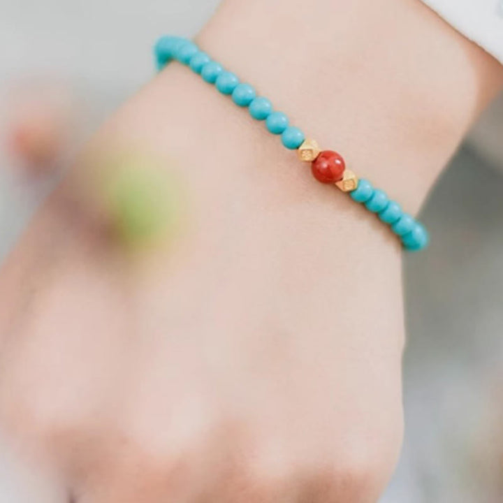 Buddha Stones Turquoise Red Agate Beaded Protection Bracelet - image 5