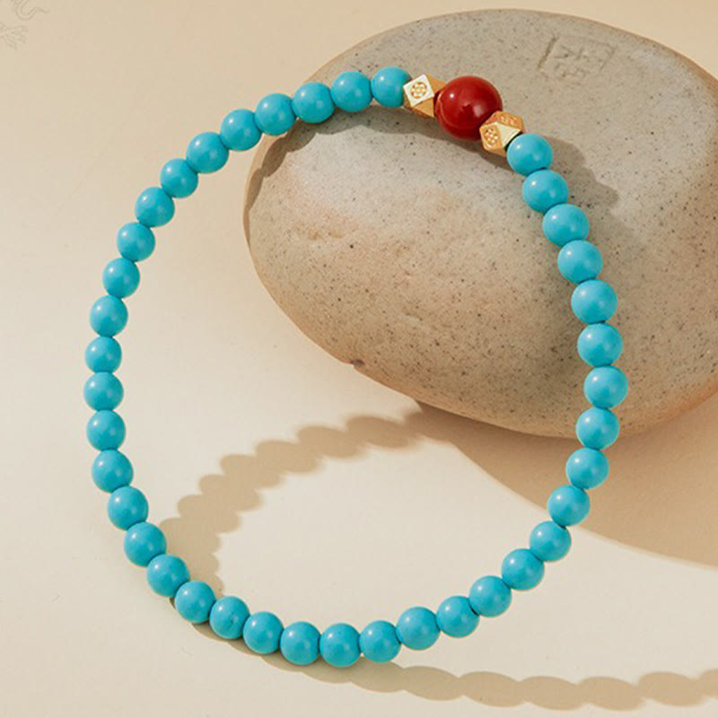 Buddha Stones Turquoise Red Agate Beaded Protection Bracelet - image 1