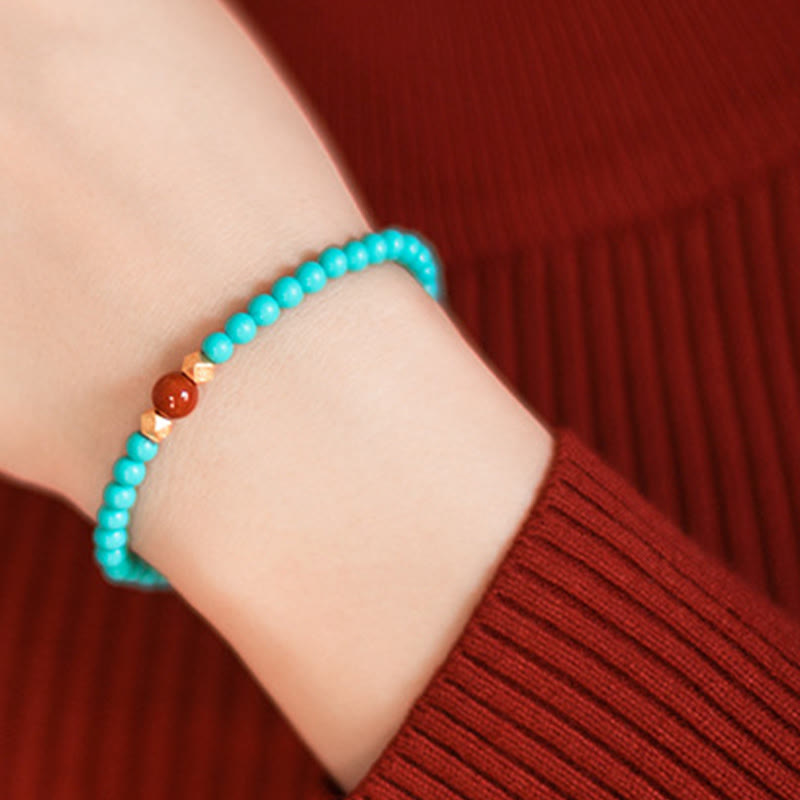 Buddha Stones Turquoise Red Agate Beaded Protection Bracelet - image 3