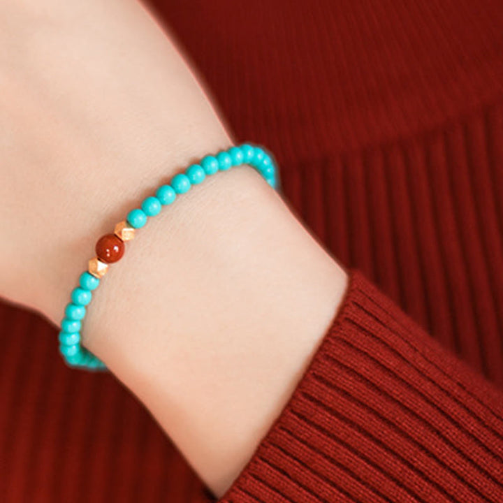 Buddha Stones Turquoise Red Agate Beaded Protection Bracelet - image 3