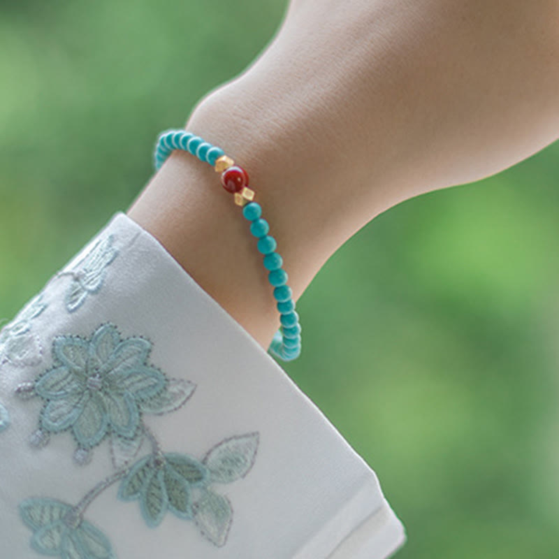 Buddha Stones Turquoise Red Agate Beaded Protection Bracelet - image 2