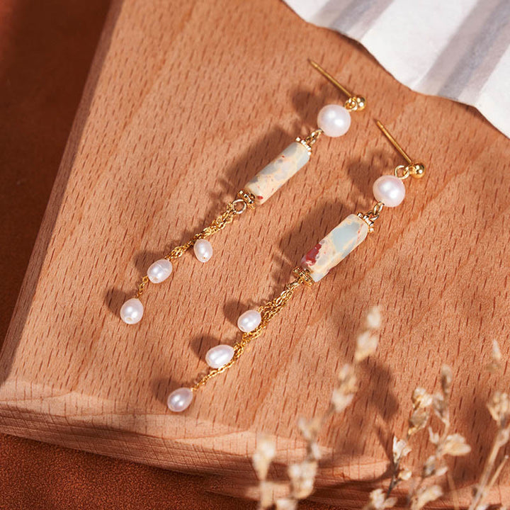 Buddha Stones 925 Sterling Silver Posts Shoushan Stone Pearl Healing Drop Earrings - Shoushan Stone(925 Sterling Silver Posts) - image 0