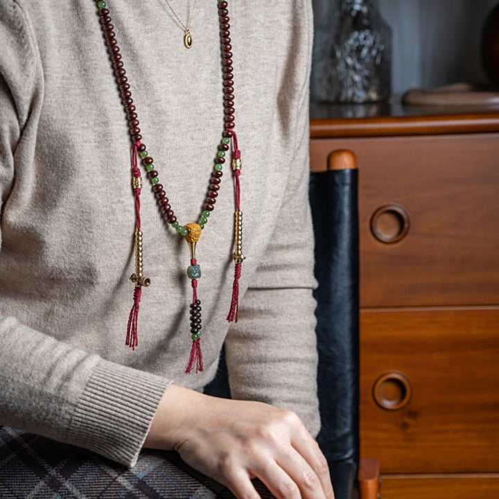 Buddha Stones Natural Tibet 108 Mala Beads Purple Bodhi Seed Hetian Cyan Jade Copper Dorje Peace Bracelet - image 10