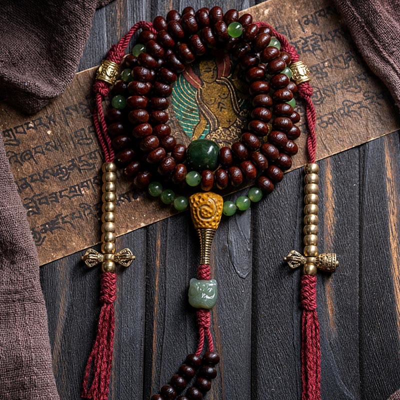 Buddha Stones Natural Tibet 108 Mala Beads Purple Bodhi Seed Hetian Cyan Jade Copper Dorje Peace Bracelet - image 14