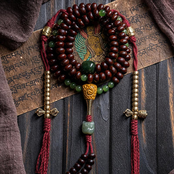 Buddha Stones Natural Tibet 108 Mala Beads Purple Bodhi Seed Hetian Cyan Jade Copper Dorje Peace Bracelet - image 14