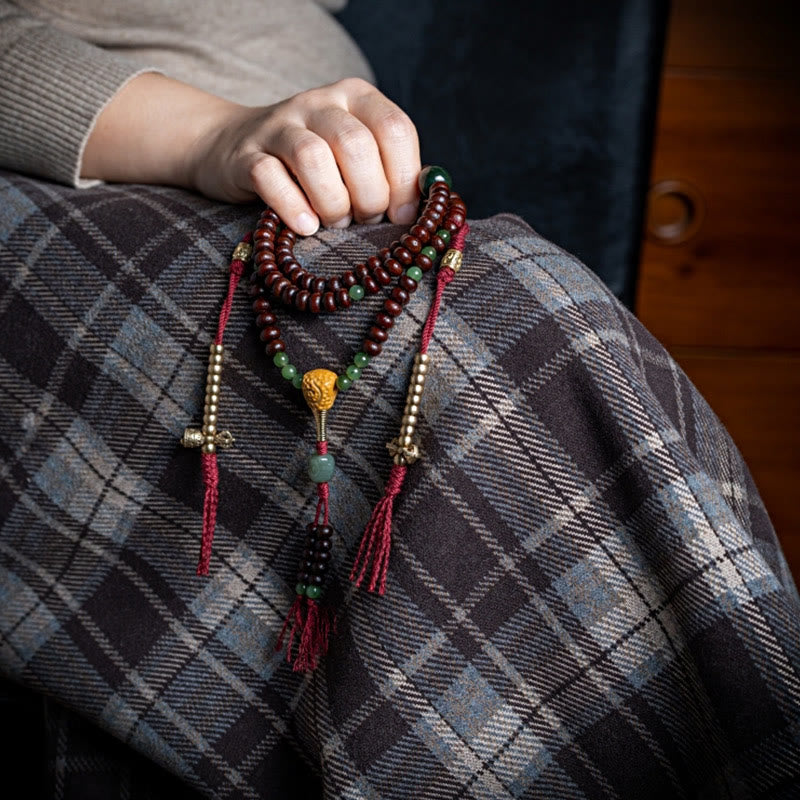 Buddha Stones Natural Tibet 108 Mala Beads Purple Bodhi Seed Hetian Cyan Jade Copper Dorje Peace Bracelet - image 13