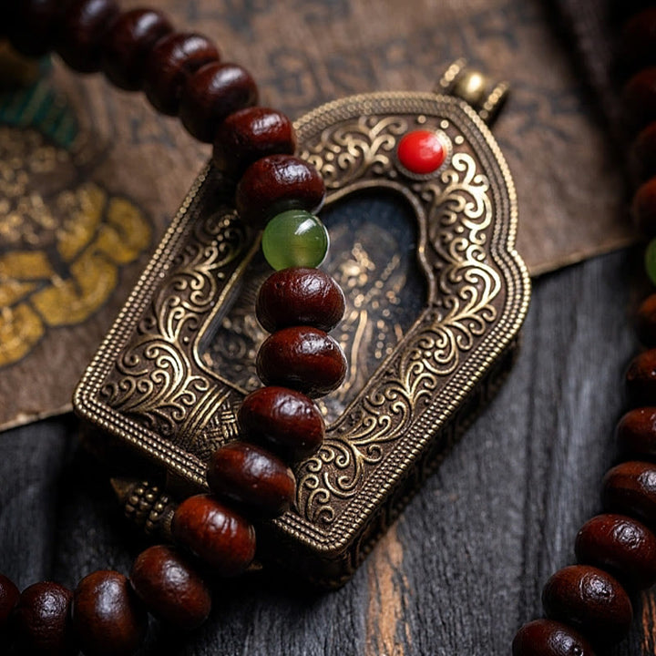Buddha Stones Natural Tibet 108 Mala Beads Purple Bodhi Seed Hetian Cyan Jade Copper Dorje Peace Bracelet - image 5