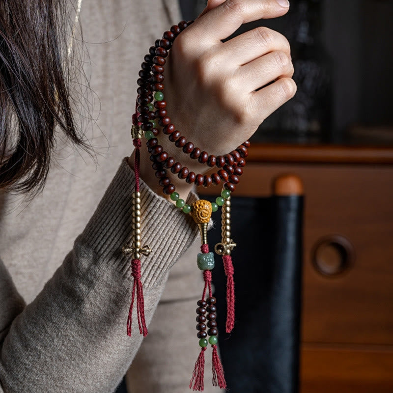 Buddha Stones Natural Tibet 108 Mala Beads Purple Bodhi Seed Hetian Cyan Jade Copper Dorje Peace Bracelet - image 2